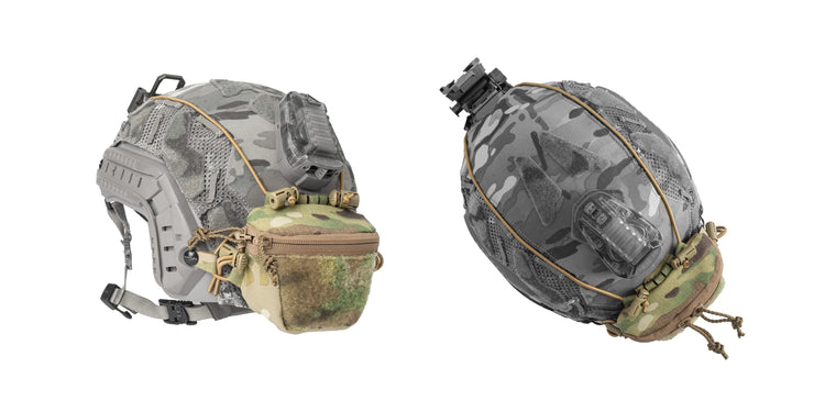 Agility Systems Brain Pouch in Multicam: helmet battery pack and counterweight storage shown from two angles.